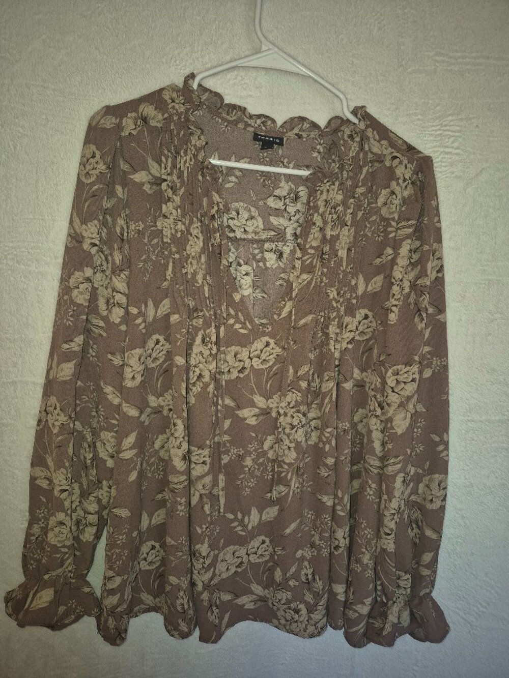 Torrid Peasant Pintuck Blouse Taupe 00 Floral BOHO Bloomcore Fairycore